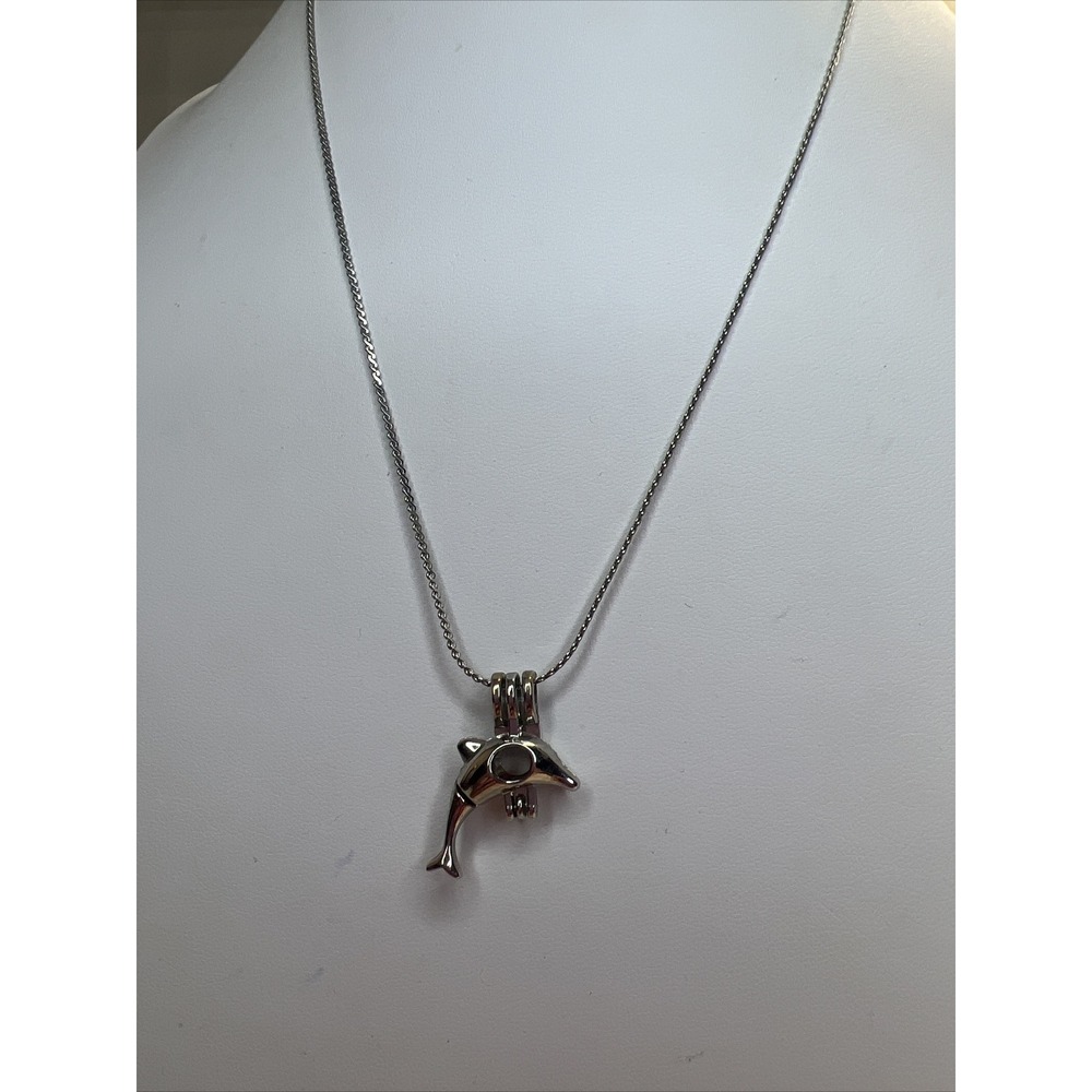 Beautiful‎ Solid Silver 925 Necklace & Dolphin Pendant W/ Pearl - Picture 6 of 6